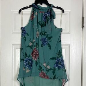 Sweet Pea Teal Floral Halter Blouse